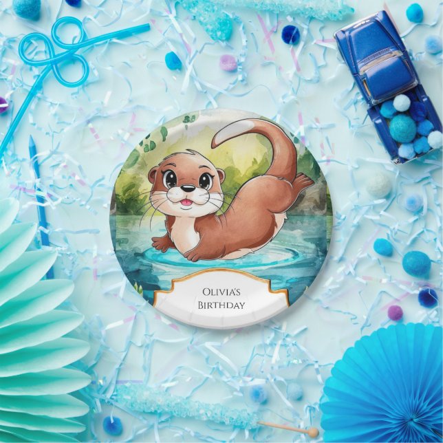 Simple Lake Otter Birthday Pappteller (Party)