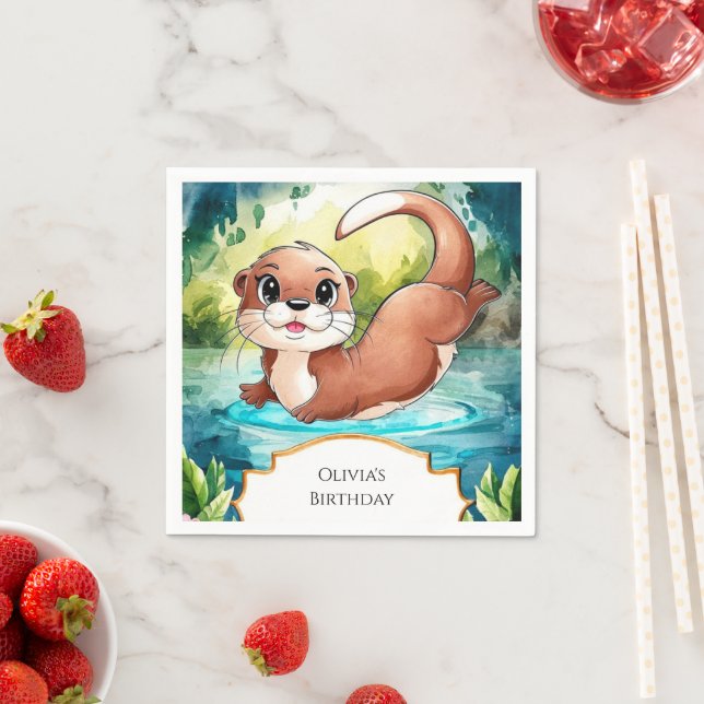 Simple Lake Otter Birthday Serviette (Beispiel)