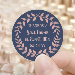 Simple Laurel Wreath Navy Blue und Pink Vielen Dan Runder Aufkleber