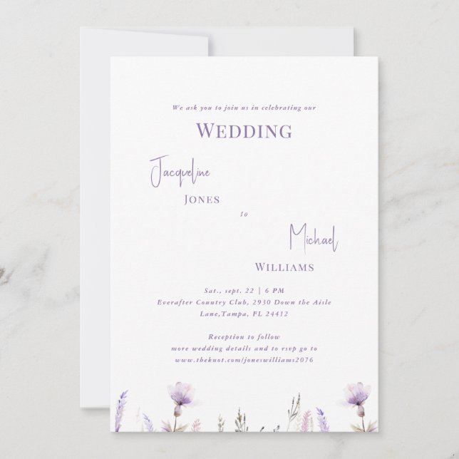 Simple Lavender Floral Wedding II Einladung (Vorderseite)