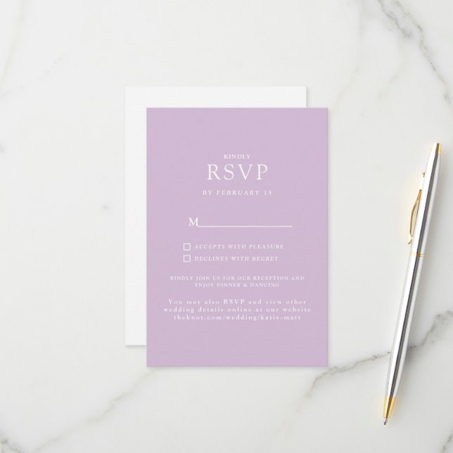 Simple Lavender Website Wedding RSVP Karte (Vorderseite/Rückseite Beispiel)
