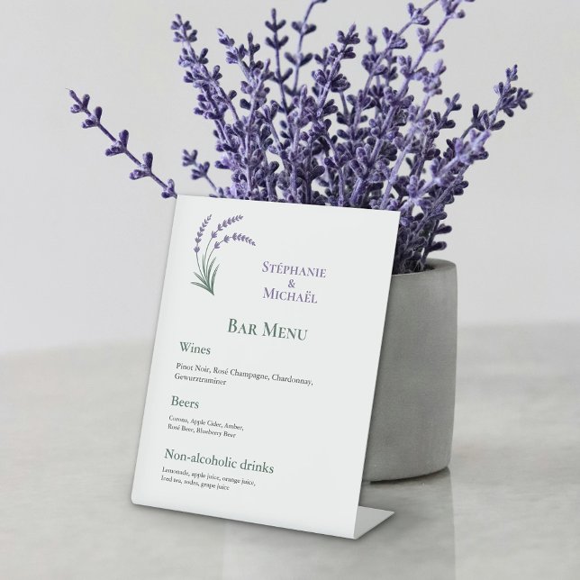 Simple Lavender Wedding Bar Menu Sockelschild (Simple Lavender Wedding Bar Menu Pedestal Sign)