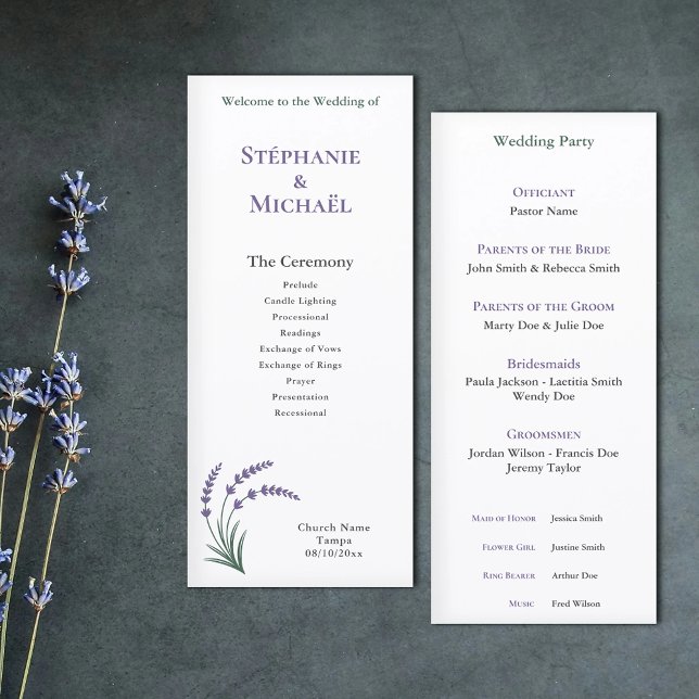 Simple Lavender Wedding Ceremony Program Menükarte (Simple Lavender Wedding Ceremony Program)