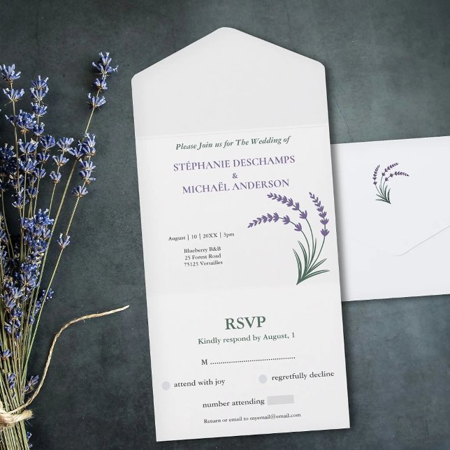 Simple Lavender Wedding RSVP All In One Einladung (Simple Lavender Wedding RSVP All In One Invitation)