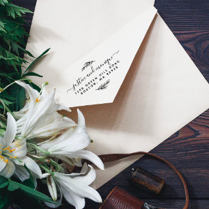 Simple Leaves Modern Script Wedding Return Address Gummistempel
