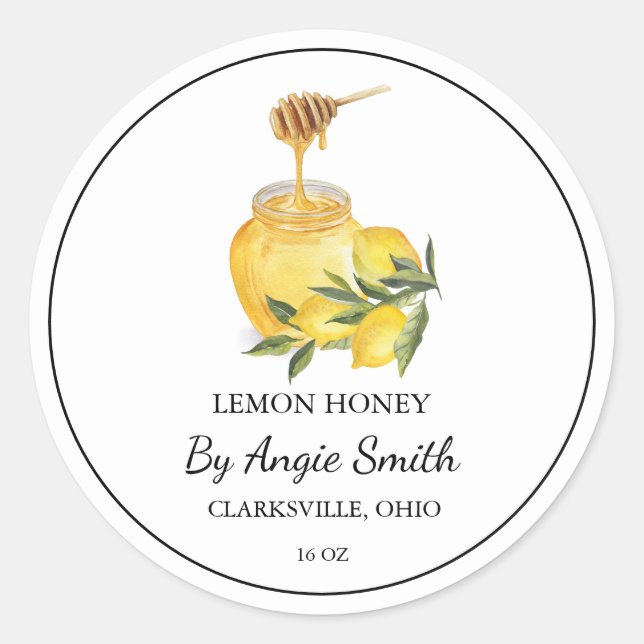 Simple Lemon Infused Honey Label Runder Aufkleber (Vorderseite)