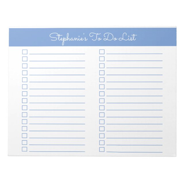 Simple Light Blue 8.5x11 Two Column Checklist Notizblock (Vorderseite)