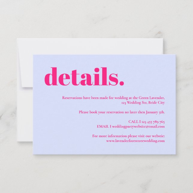 Simple Lilac Pink Wedding details RSVP Karte (Vorderseite)