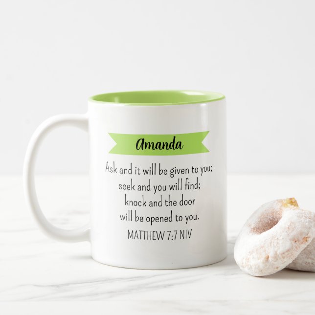 Simple Lime Green Frage Gottsbibel Verse Christlic Zweifarbige Tasse (Mit Donut)