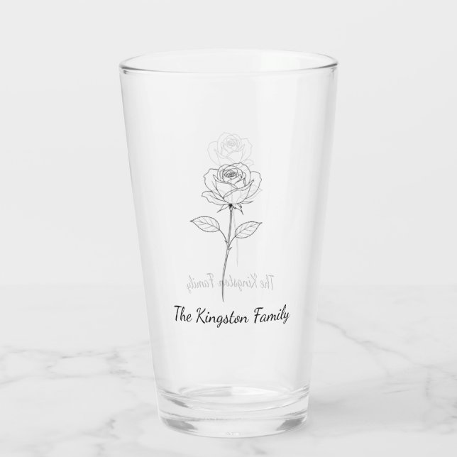 Simple Line Art Rose Custom Name Glas (Rückseite)
