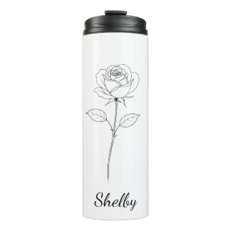 Simple Line Art Rose Custom Name Thermosbecher