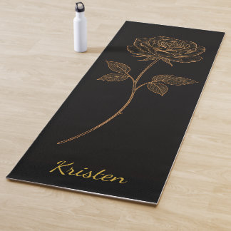 Simple Line Art Rose Custom Name Yogamatte