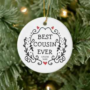 Simple Line Greenery Personalisiert Bester Cousin  Keramik Ornament