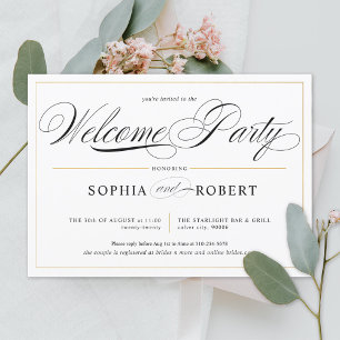 Simple Lines Calligraphy Elegante Willkommen Party Einladung