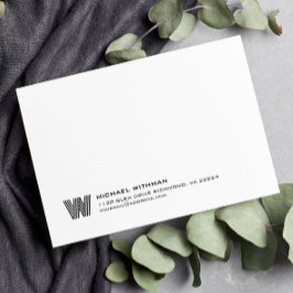 Simple Lines Monogram Initial Name Classic Black Mitteilungskarte