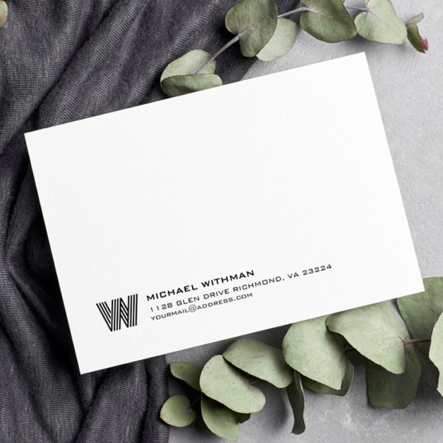 Simple Lines Monogram Initial Name Classic Black Mitteilungskarte (Von Creator hochgeladen)