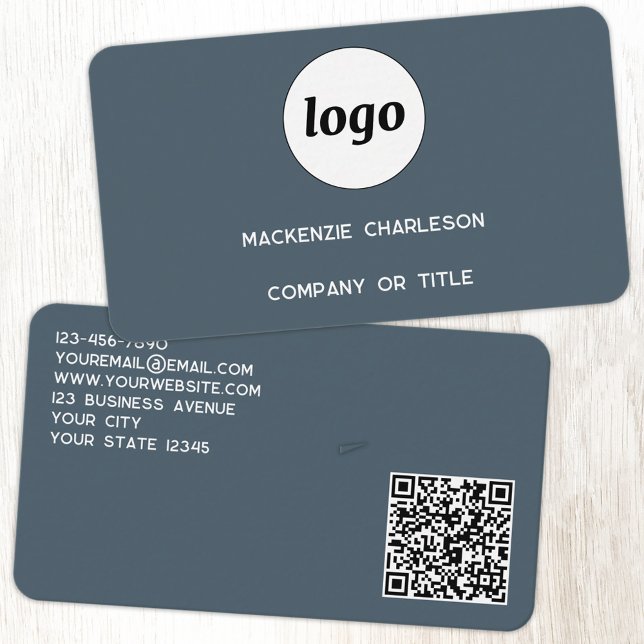 Simple Logo and QR Code Charcoal Gray Visitenkarte (Simple logo with custom text business branding promotional charcoal gray business card)