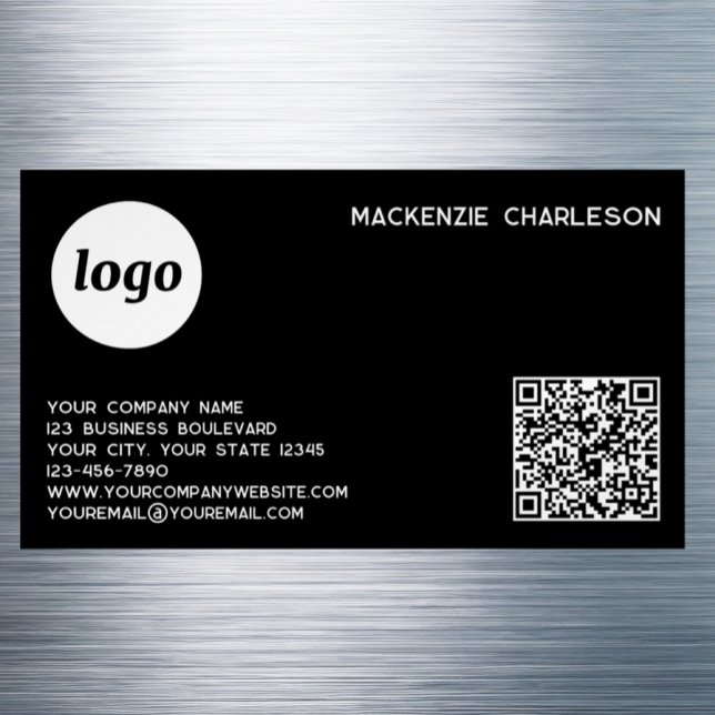 Simple Logo and QR Code Magnetische Visitenkarte (Simple logo with custom text QR code business branding promotional magnetic business card )