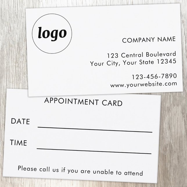 Simple Logo and Text Customer Appointment Card Visitenkarte (Simple logo with custom text business branding promotional customer client appointment card)