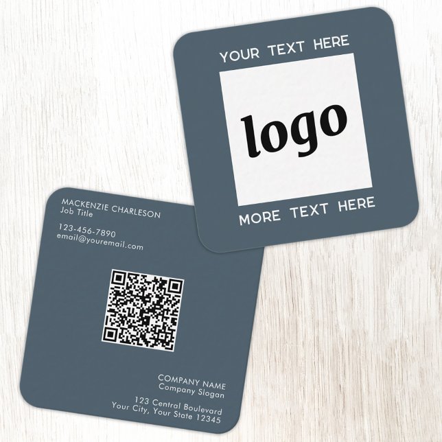 Simple Logo and Text QR Code Charcoal Gray Quadratische Visitenkarte (Simple logo with QR code custom text business branding promotional charcoal gray business card)