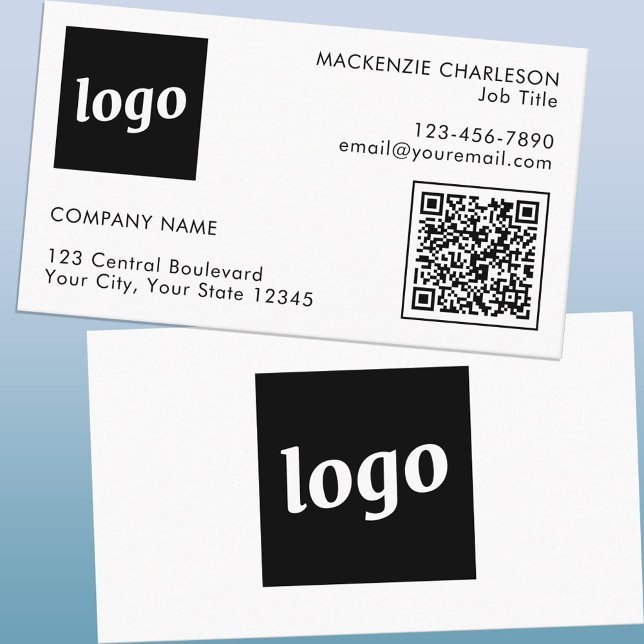 Simple Logo and Text QR Code Visitenkarte (Logo with QR code and custom text business cards)