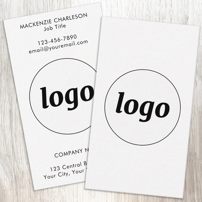 Simple Logo and Text Vertical Visitenkarte (Simple logo with custom text business branding promotional vertical format business cards)