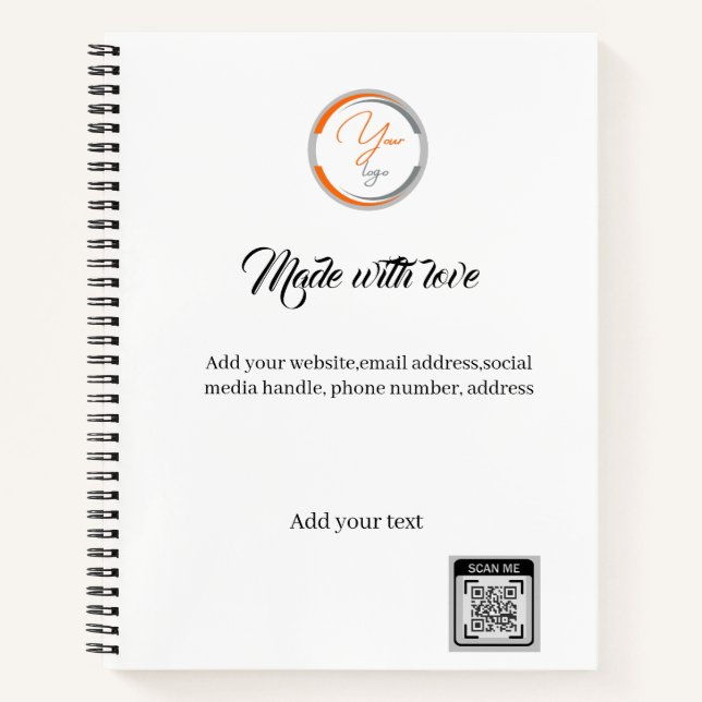 Simple Logo QR Code Business white Notizbuch (Vorderseite)