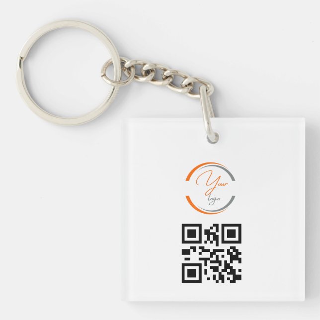 Simple Logo QR Code Business White Schlüsselanhänger (Vorderseite)