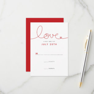 Simple Loopy Liebe Rotes Herz Minimalistische Hoch RSVP Karte
