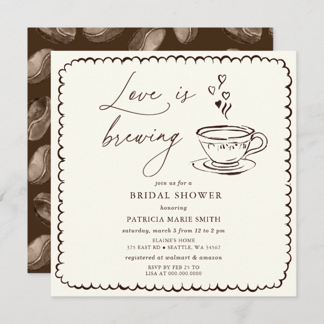 Simple Love is Brewing Coffee Bridal Shower Einladung (Vorne/Hinten)