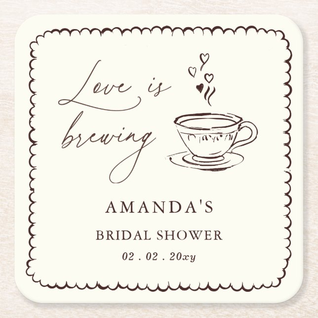Simple Love is Brewing Coffee Bridal Shower  Rechteckiger Pappuntersetzer (Vorderseite)