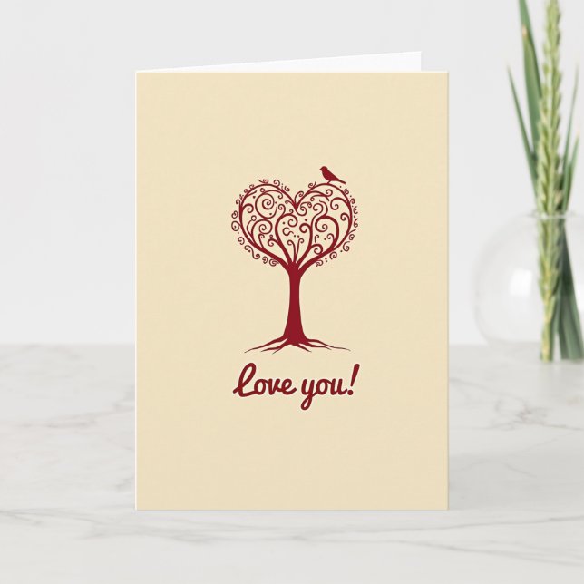 Simple Love You Heart Tree Card Karte (Vorderseite)