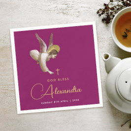 Simple Magenta Gold Angel Bless Religiöse Skripte Serviette