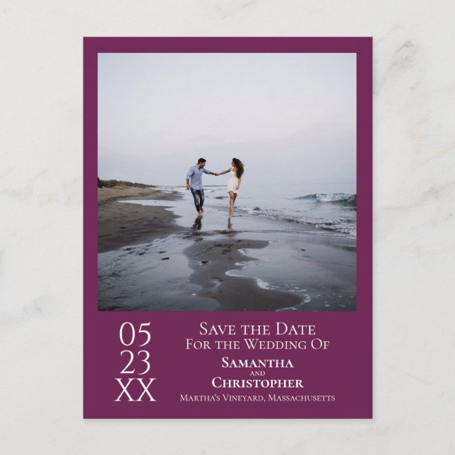 Simple Magenta Lila Wedding Save the Date Foto Postkarte (Vorderseite)
