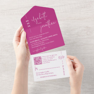 Simple Magenta QR Code Klassische SkriptWedding All In One Einladung