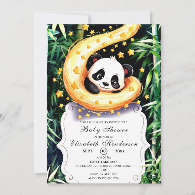 Simple Magical Little Panda Baby Dusche Einladung (Vorderseite)