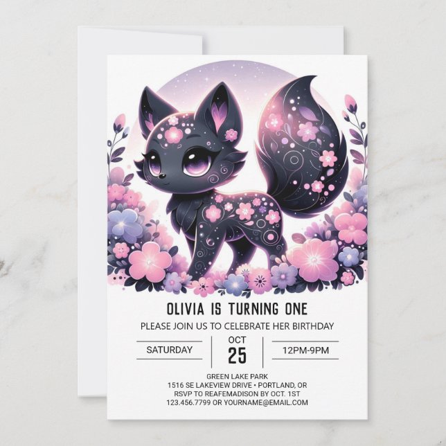 Simple Majestic Fox 1. Geburtstag Einladung (Vorderseite)