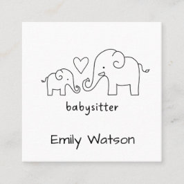 Simple Mama Baby Elephant Heart Babysitter Quadratische Visitenkarte