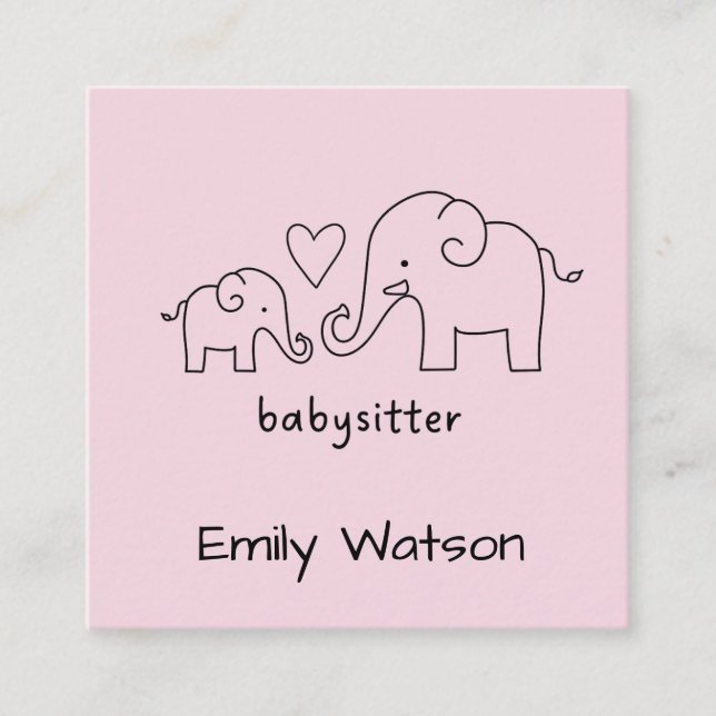 Simple Mama Baby Elephant Heart Babysitter Quadratische Visitenkarte (Vorderseite)