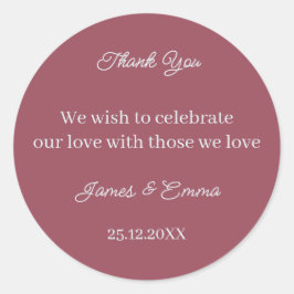 Simple Maroon Personalisiert Wedding Runder Aufkleber