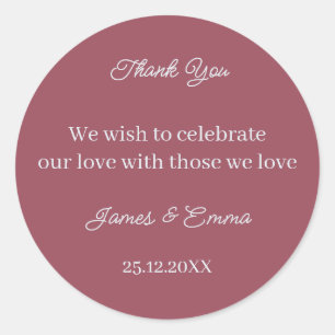 Simple Maroon Personalisiert Wedding Runder Aufkleber