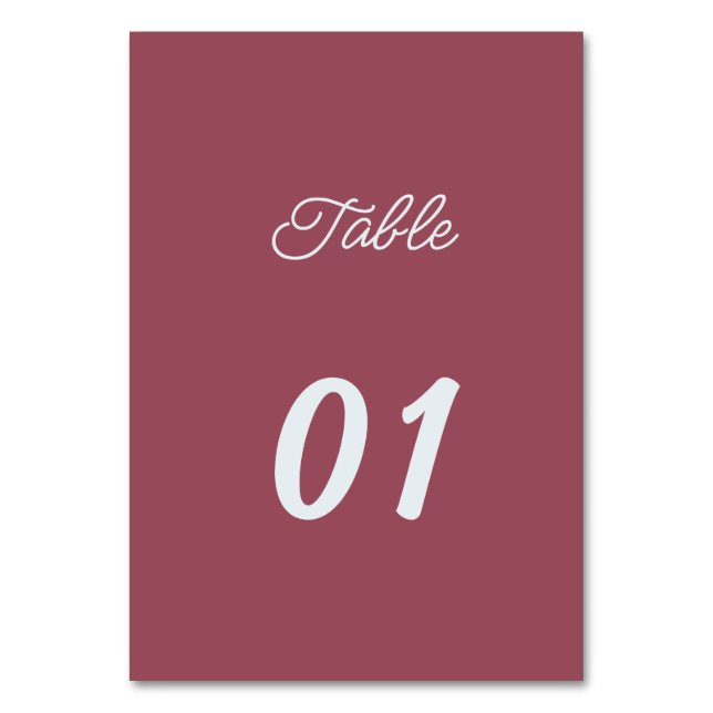 Simple Maroon Personalisiert Wedding Tischnummer (Vorderseite)