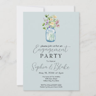 Simple Mason Jar Bouquet Blue Engagement Party Einladung