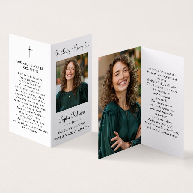 Simple Memorial Funeral 2 Photo Folder Prayer Card (Innenseite und Außenseite)