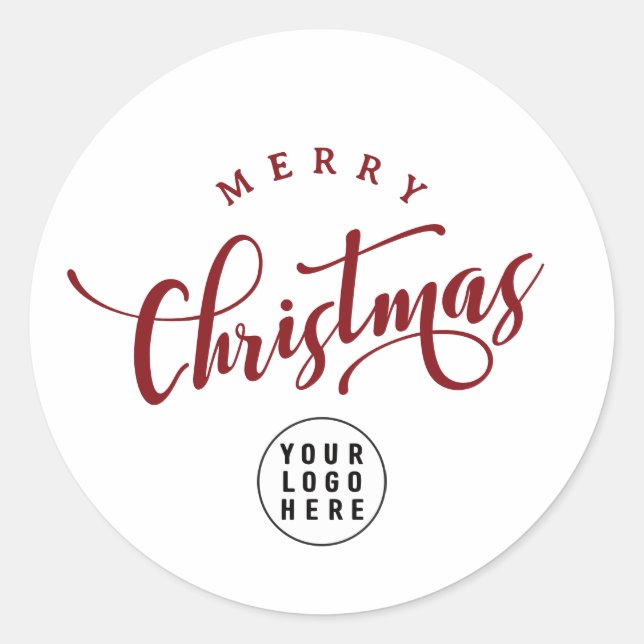 Simple Merry Christmas Red Script Business Logo Runder Aufkleber (Vorderseite)