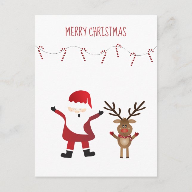 Simple Merry Christmas Santa Claus Reindeer Postkarte (Vorderseite)