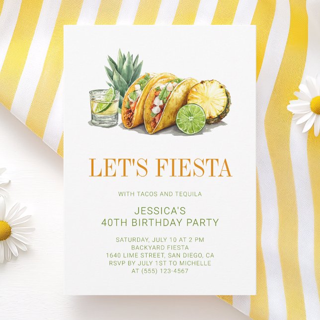 Simple Mexican Tacos Fiesta 40th Birthday Party Einladung (Simple Mexican Tacos Fiesta 40th Birthday Party Invitation)