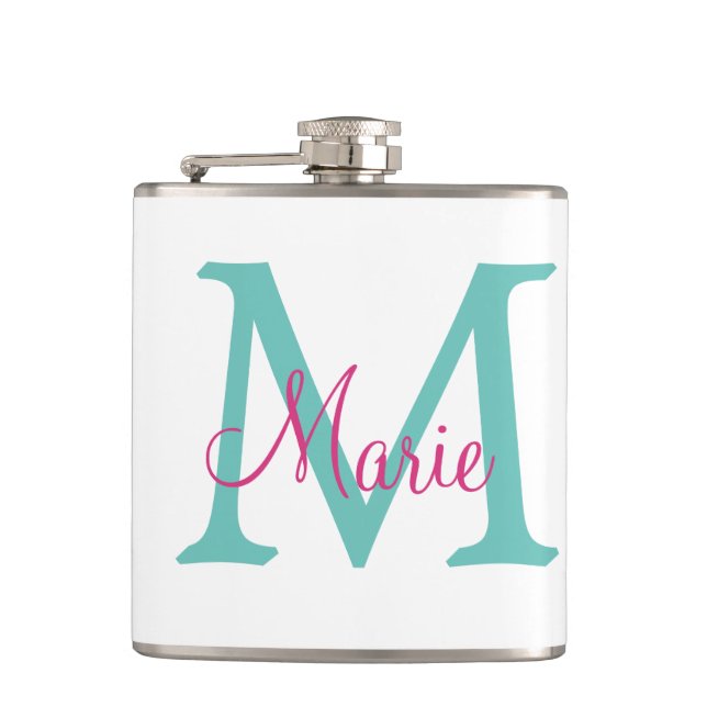simple minimal add name monogram green pink blue t flachmann (Vorderseite)