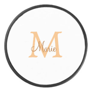 simple minimal add name monogram orange brown  thr eishockey puck
