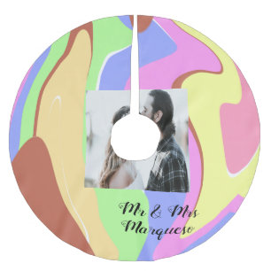 simple minimal add your name photo pink blue green polyester weihnachtsbaumdecke